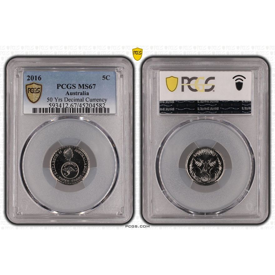 50 Yrs Decimal Currency , Five Cent, 2016, PCGS MS67