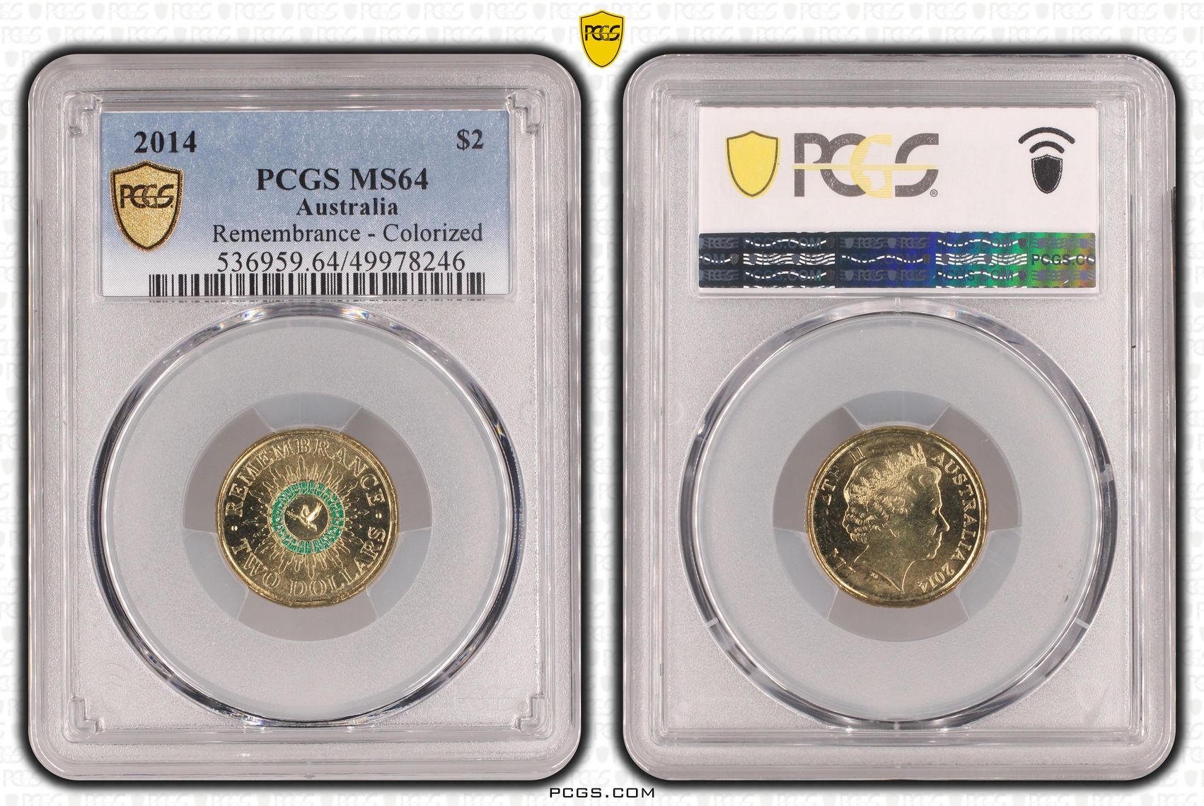 Remembrance Green Dove, Two Dollar, 2014, PCGS MS64