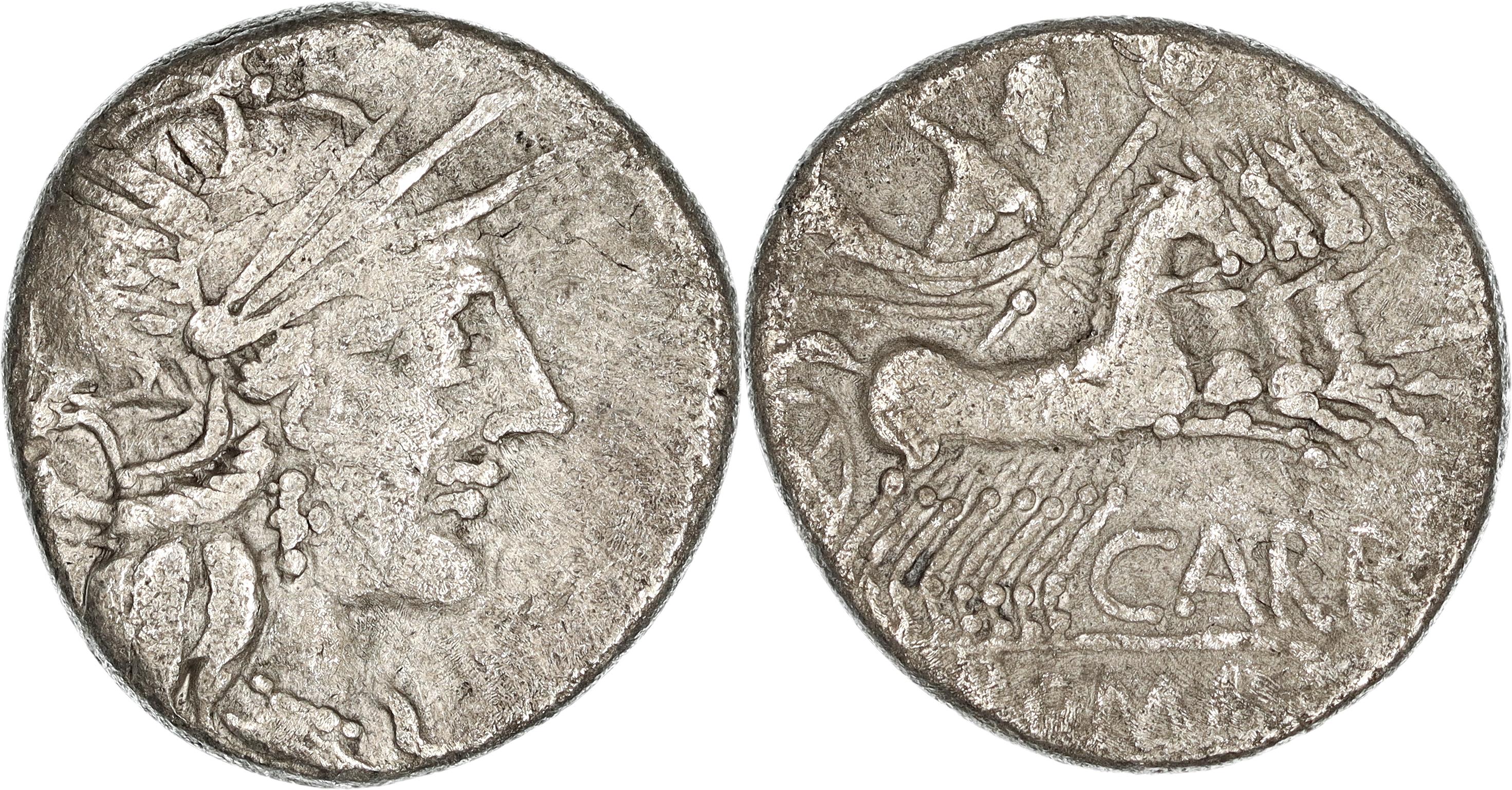Roman Republic, Cn. Papirius Carbo, Silver Denarius, 121 BC, F