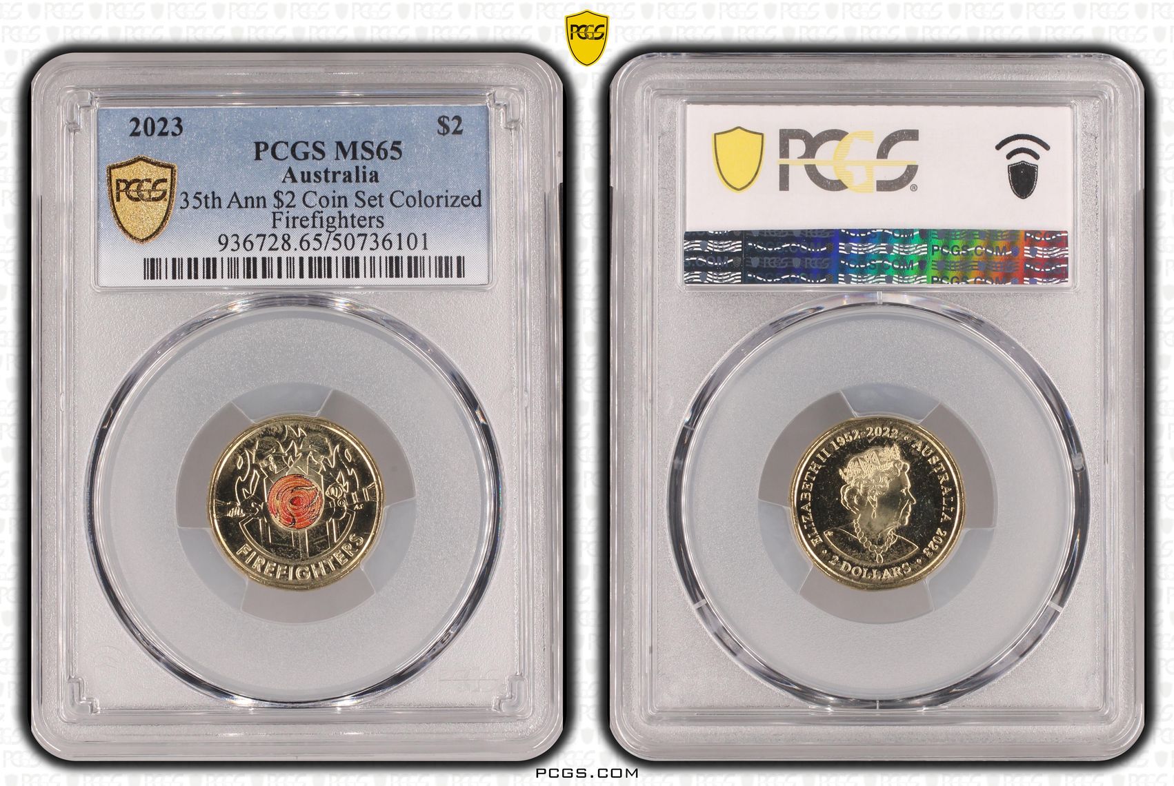 35th Ann $2 Coin Set Colorized - Firefighters , Two Dollar, 2023, PCGS MS65