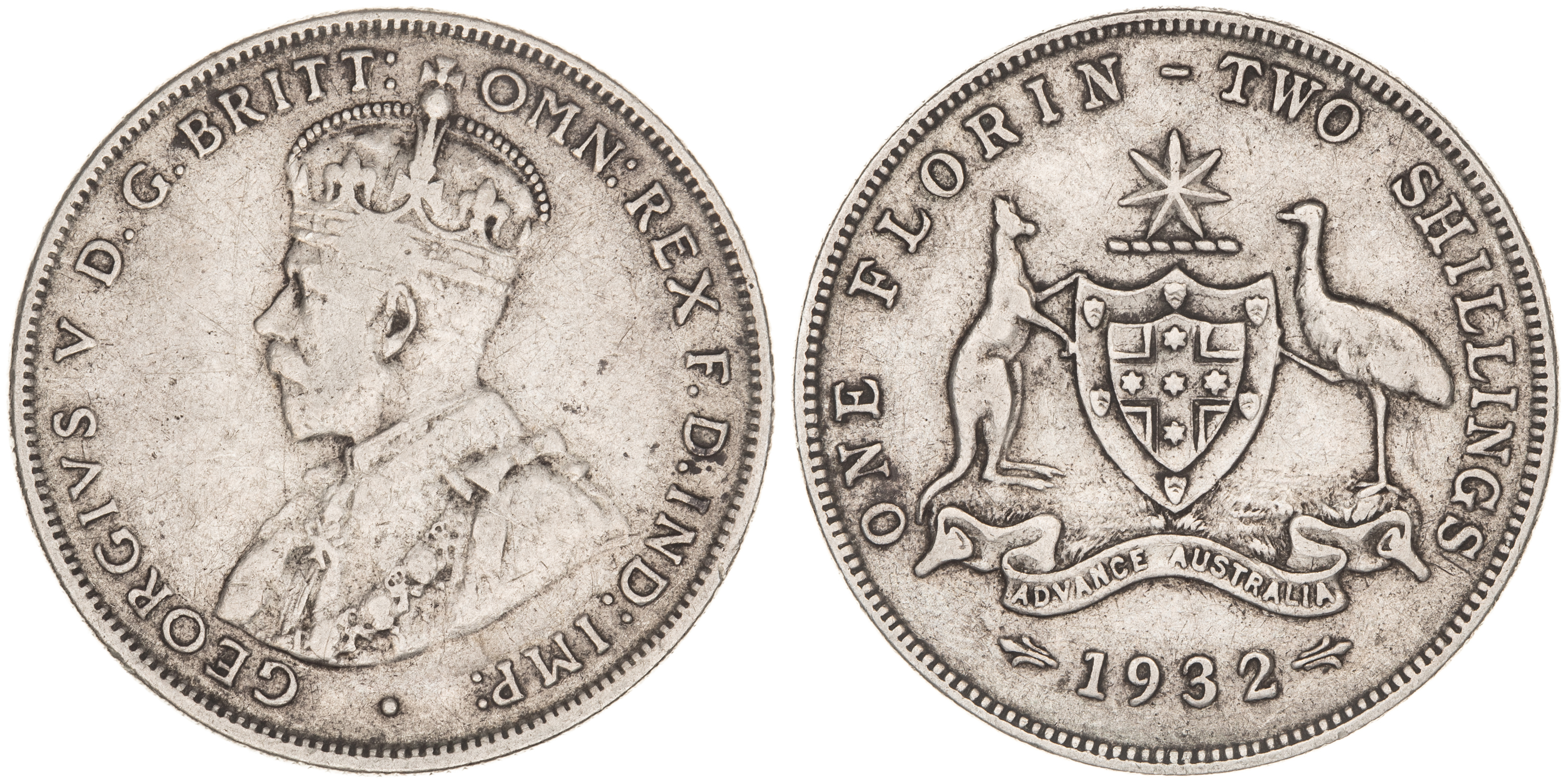 George V, Florin, 1932, aFine