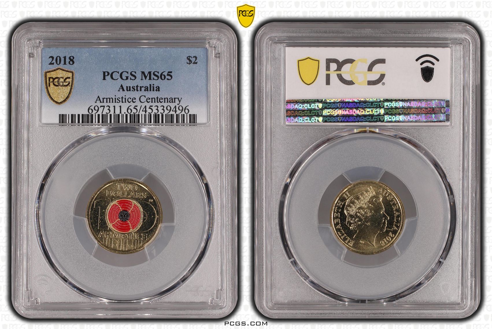 2018 Australia Two Dollar, $2 Armistice Centenary PCGS - MS65 -496
