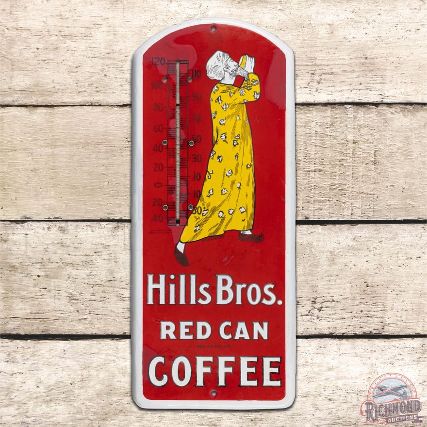Hills Bros. Red Can Coffee Single Sided Porcelain Thermometer Sign
