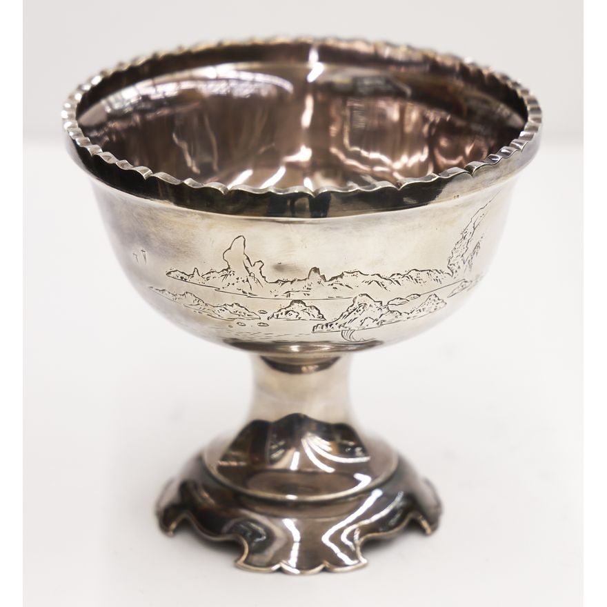 Japanese Silver Compote with Landscape