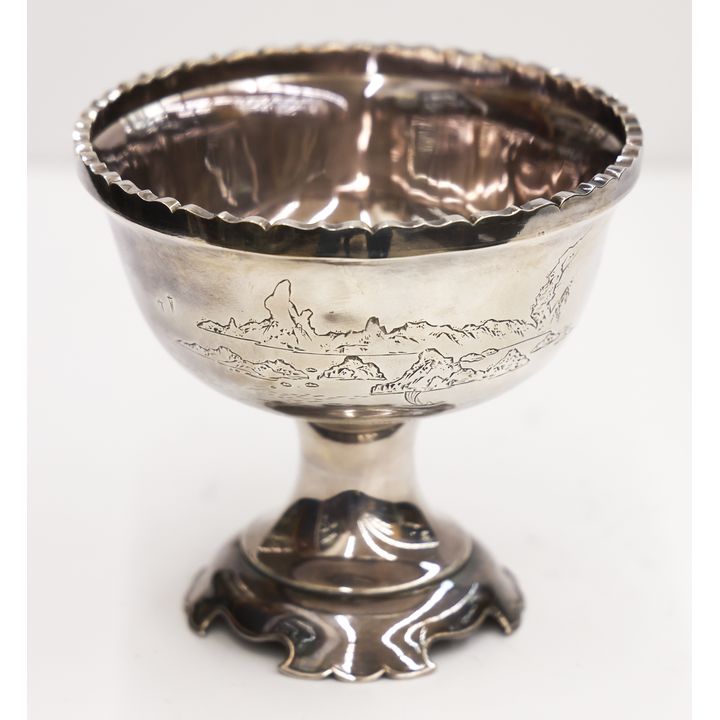 Japanese Silver Compote with Landscape