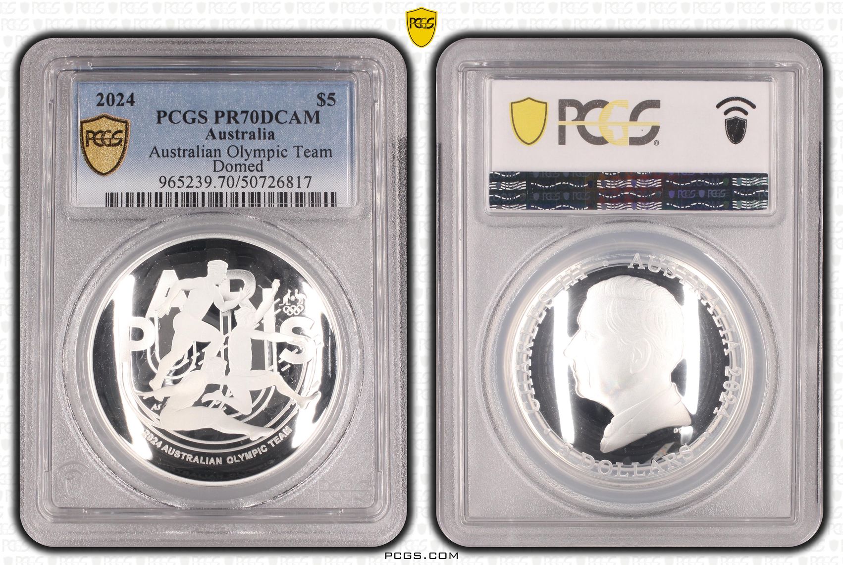Australian Olympic Team - Domed POP 3/0, Five Dollar, 2024, PCGS PR70DCAM