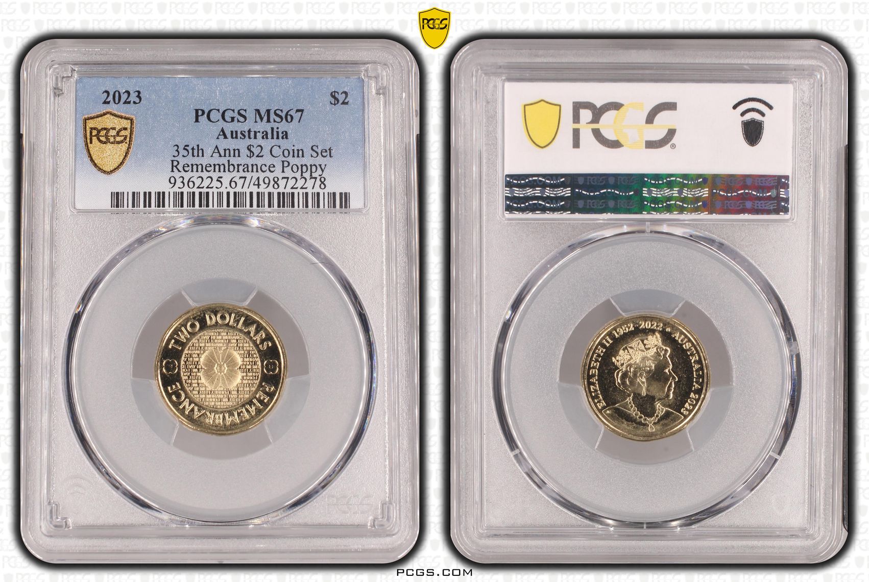 35th Ann $2 Coin Set Remembrance Poppy, Two Dollar, 2023, PCGS MS67