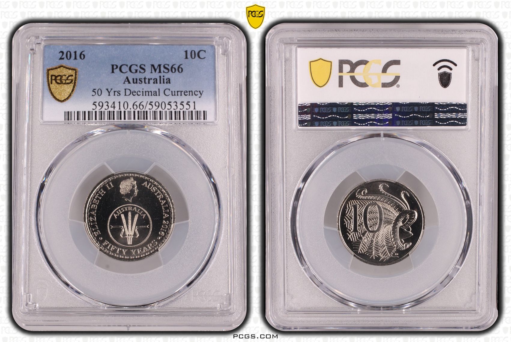 50 Yrs Decimal Currency, Ten Cent, 2016, PCGS MS66