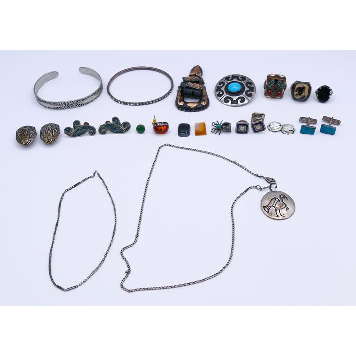 Box Misc. Mexican Silver Jewelry and Western