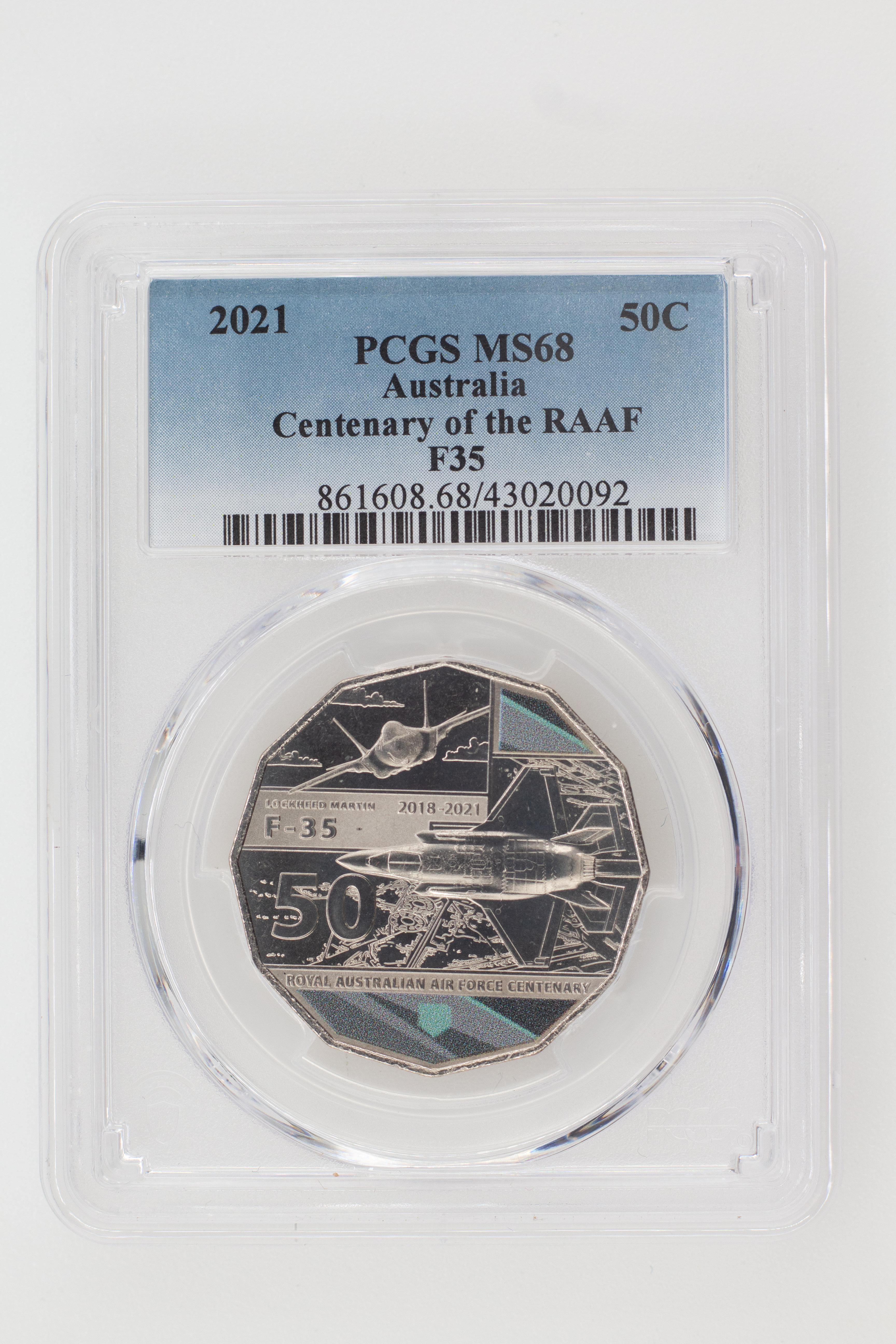 2021 Australia Fifty Cent, 50c Centenary of the RAAF F-35 PCGS - MS68 -092
