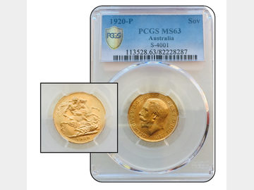 1920 King George V Perth Mint Gold Sovereign PCGS MS63