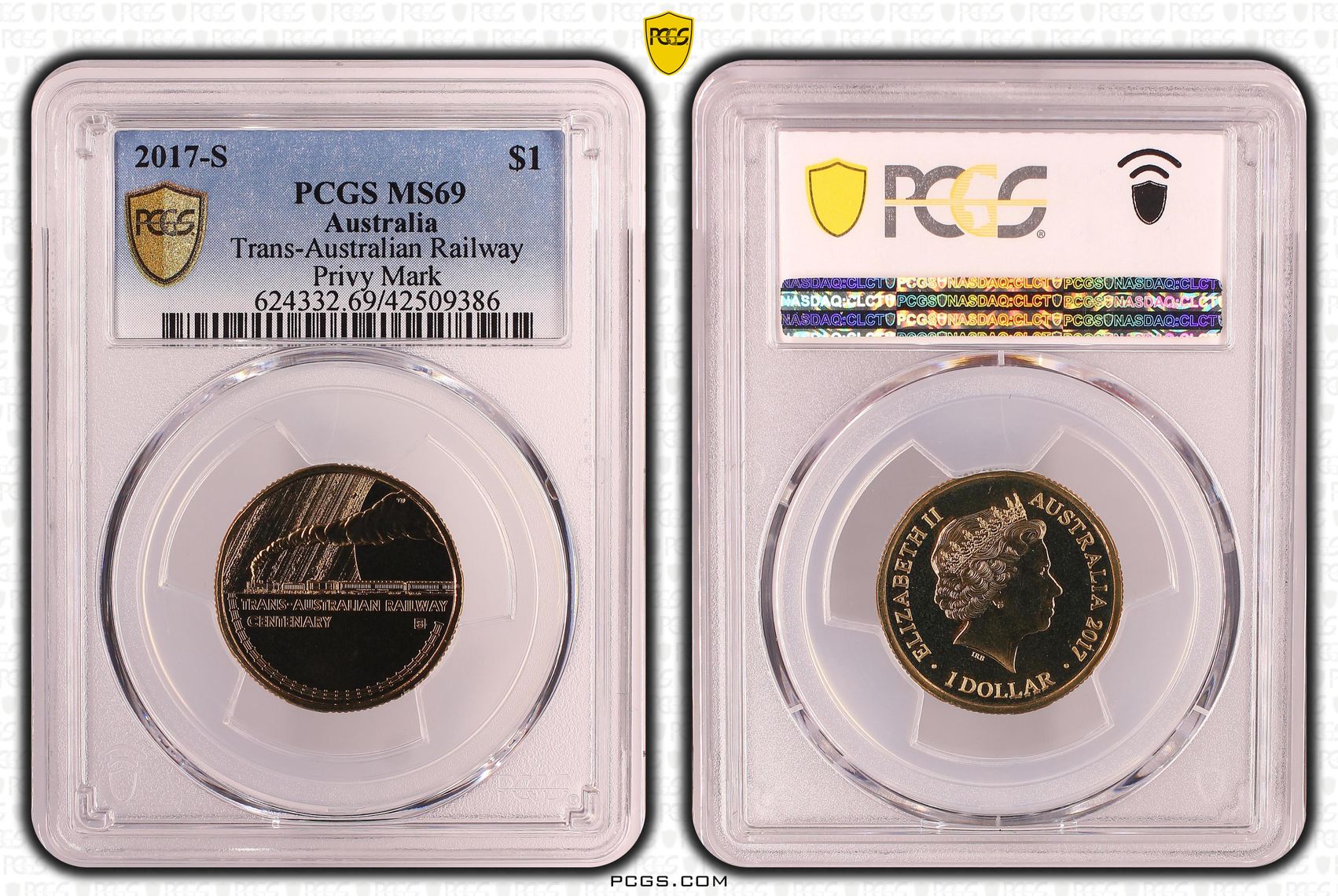 2017-S Australia One Dollar, $1 Trans-Australian Railway Privy Mark PCGS - MS69 POP 9/0 -386
