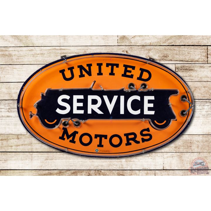 4' United Motors Service Single Sided Porcelain Neon Sign TAC 8