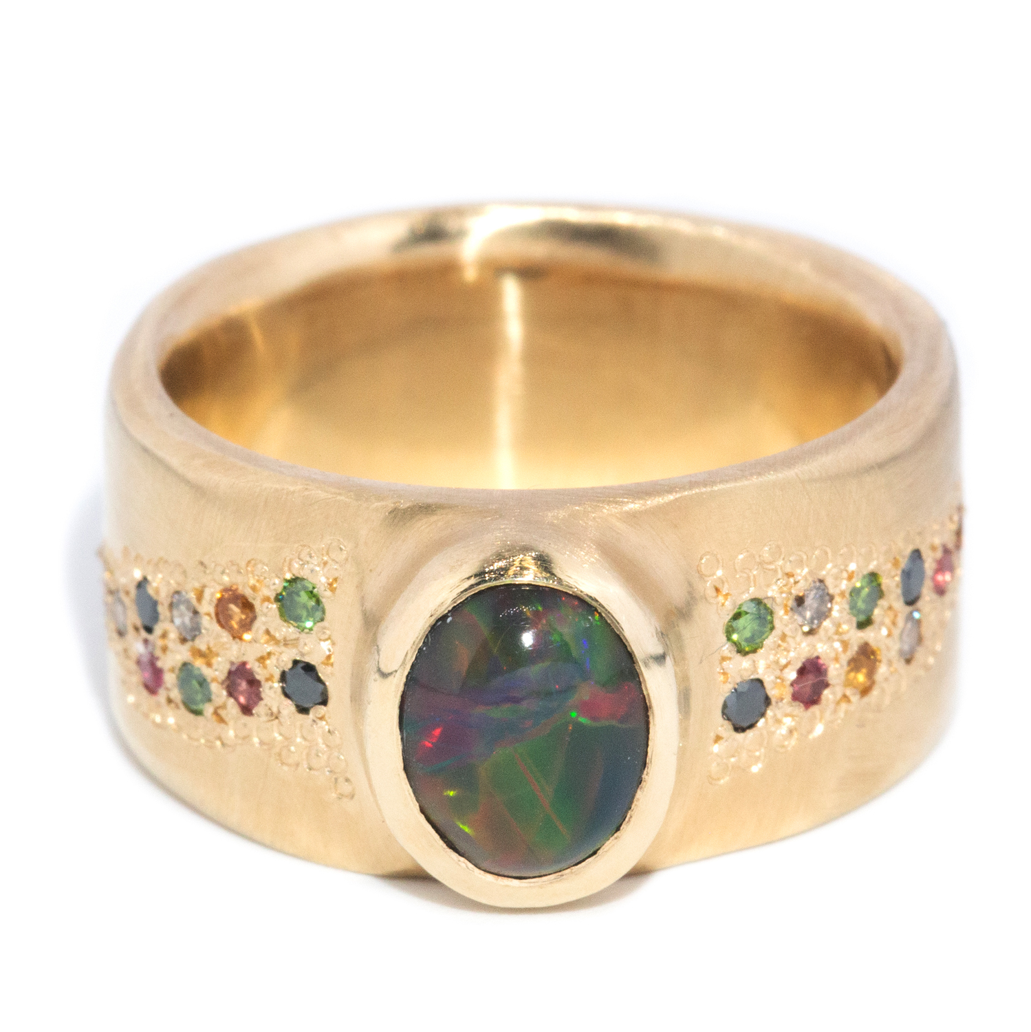 Black Opal and Mixed Gemstone Ring in 9ct Gold