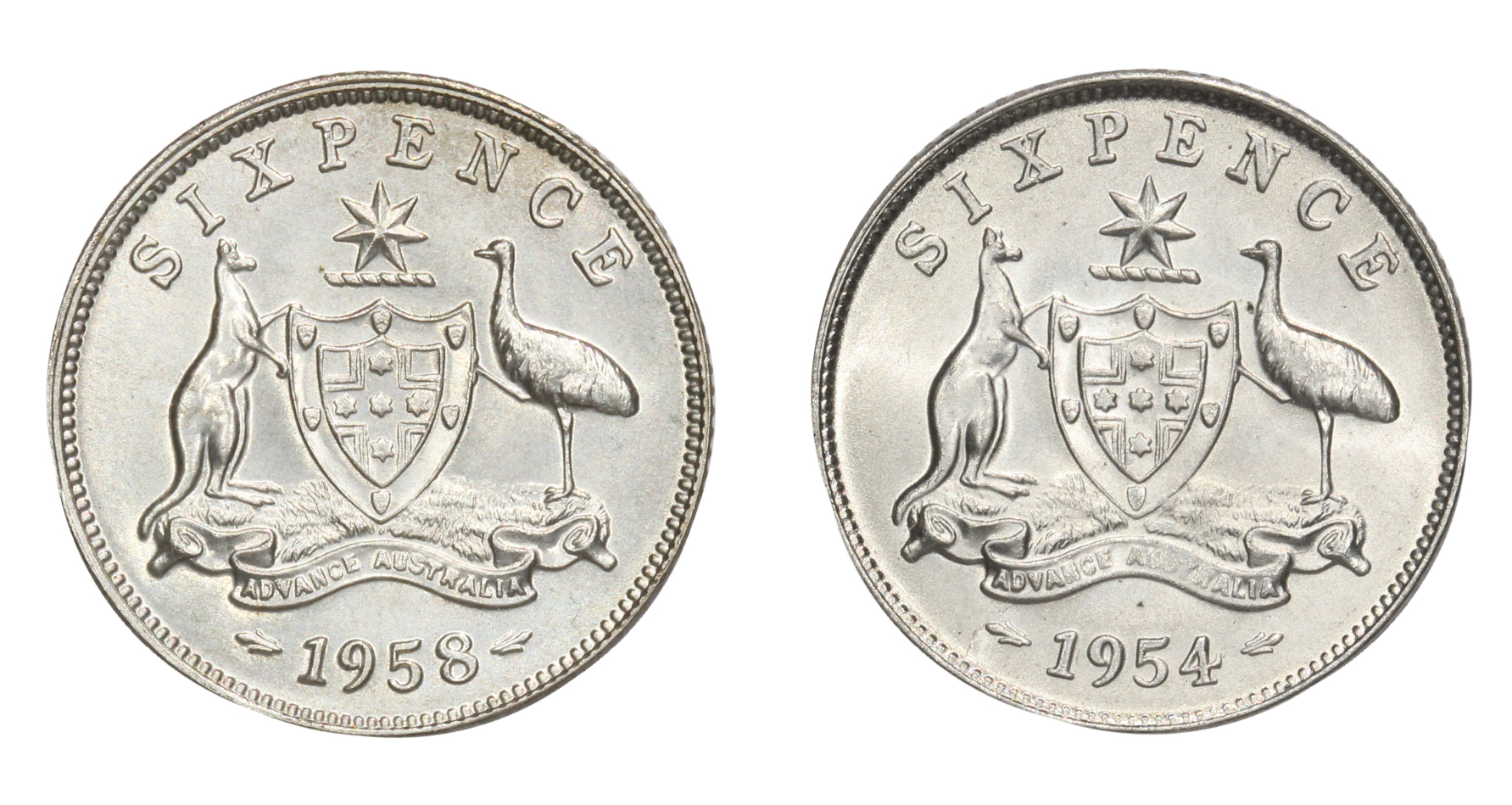 990. · Elizabeth II, Sixpence, 1954 & 1958, Uncirculated