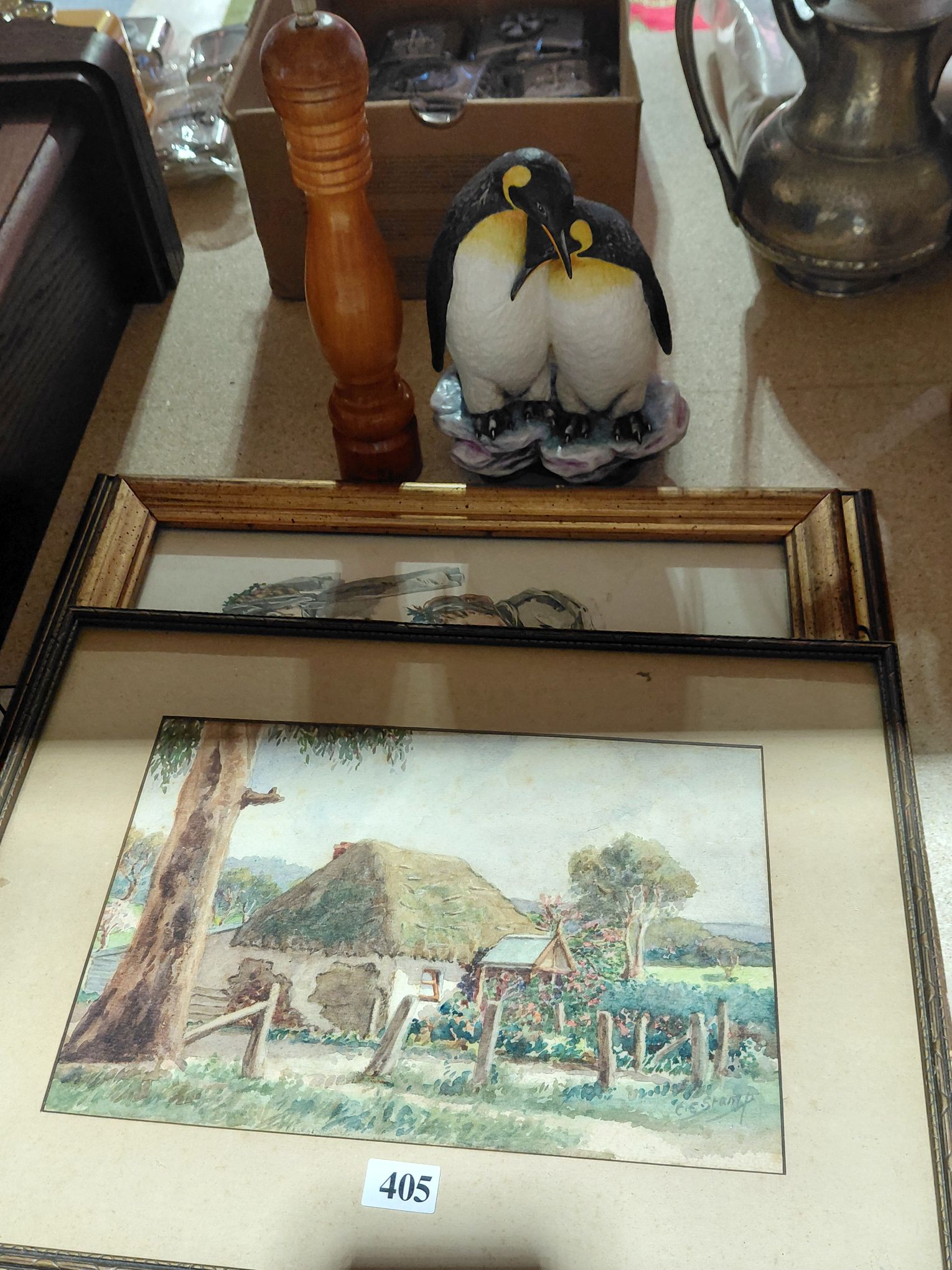 405 · PRINT, WATER COLOUR, GRINDER AND PENGUINS