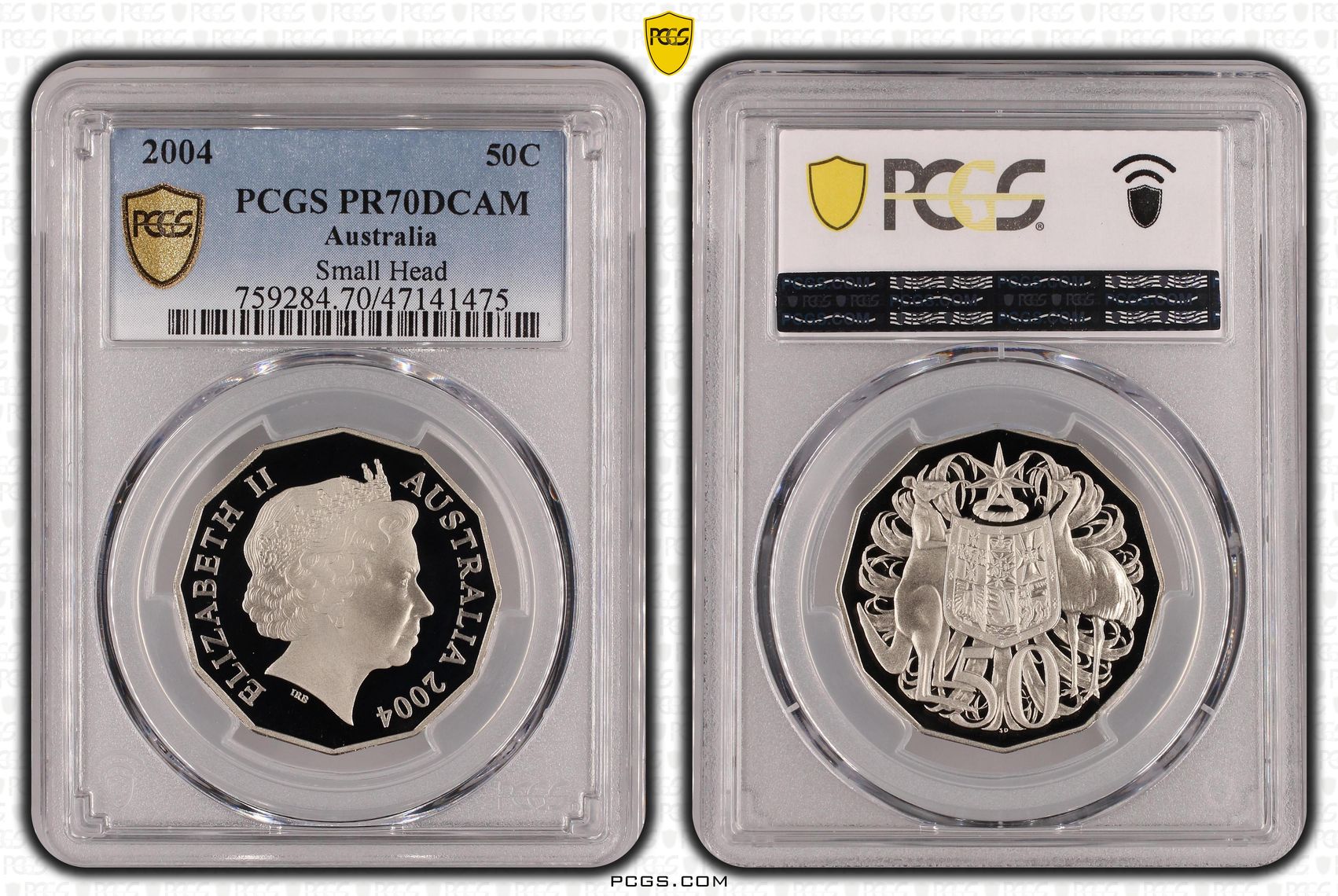 Elizabeth II, Small Head, Pop 7/0, Fifty Cent, 2004, PCGS PR70DCAM