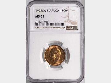 1928 GEORGE V SOUTH AFRICA GOLD SOVEREIGN MS63