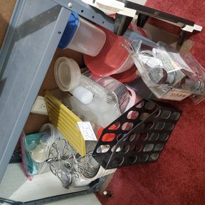 Misc kitchen items, Keurig cup holder, storage containers