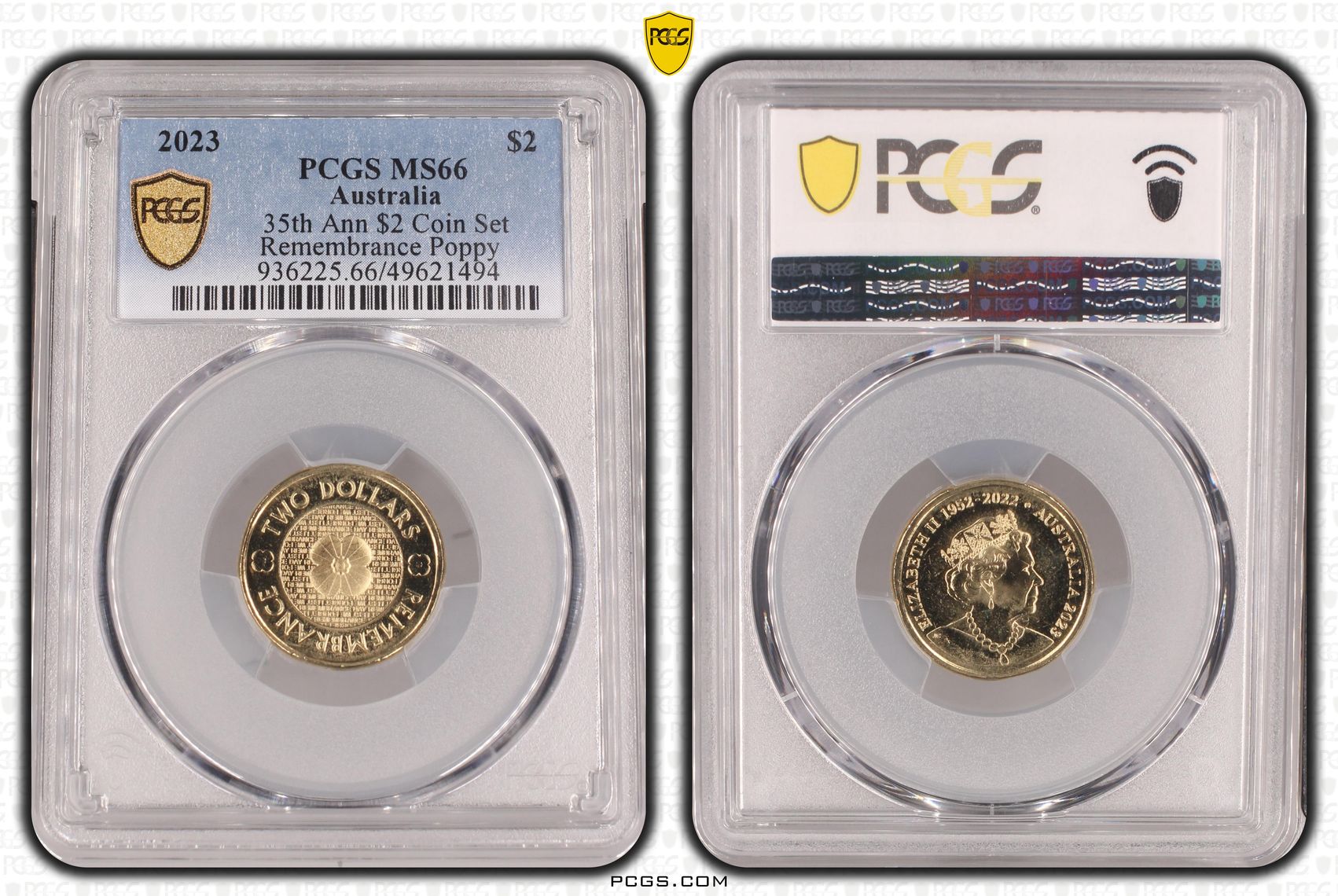 35th Ann $2 Coin Set Remembrance Poppy , Two Dollar, 2023, PCGS MS66
