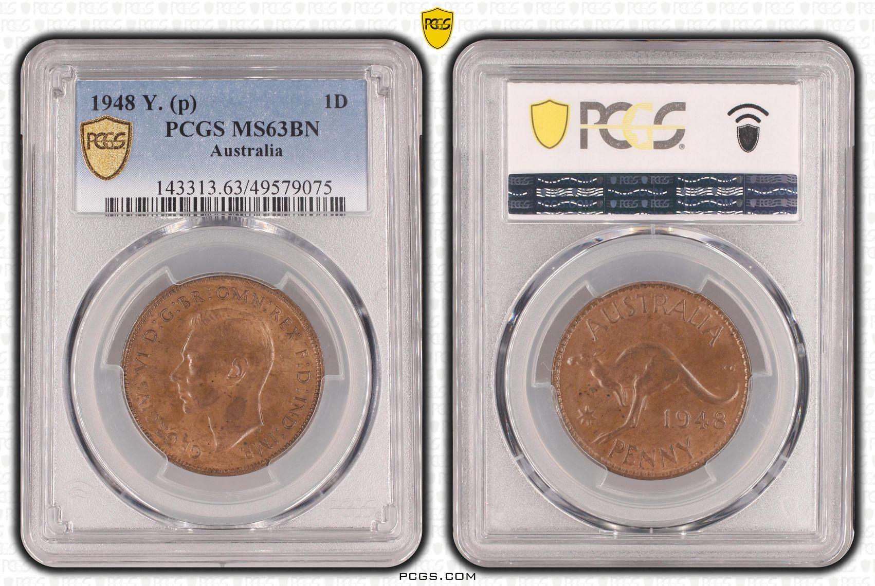George VI, Penny, 1948-Y., PCGS MS63BN