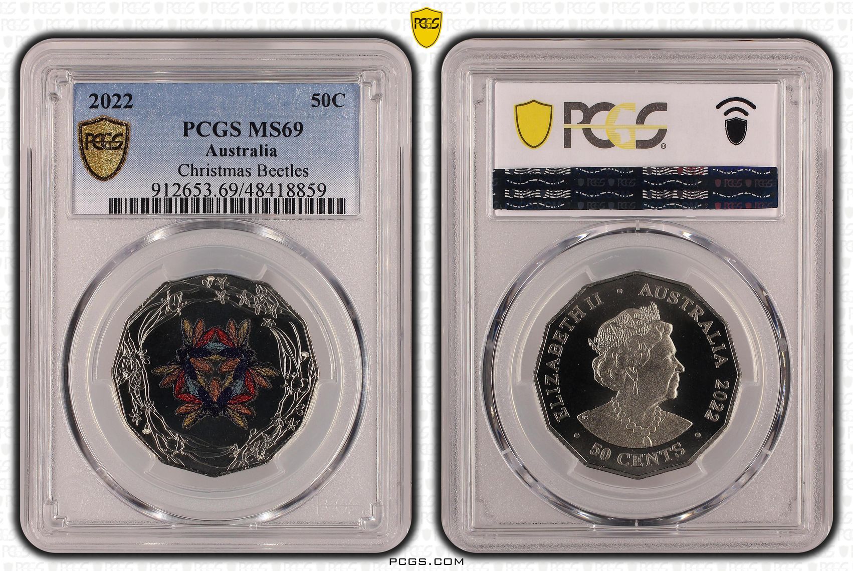 Christmas Beetles Colorized , Fifty Cent, 2022, PCGS MS69