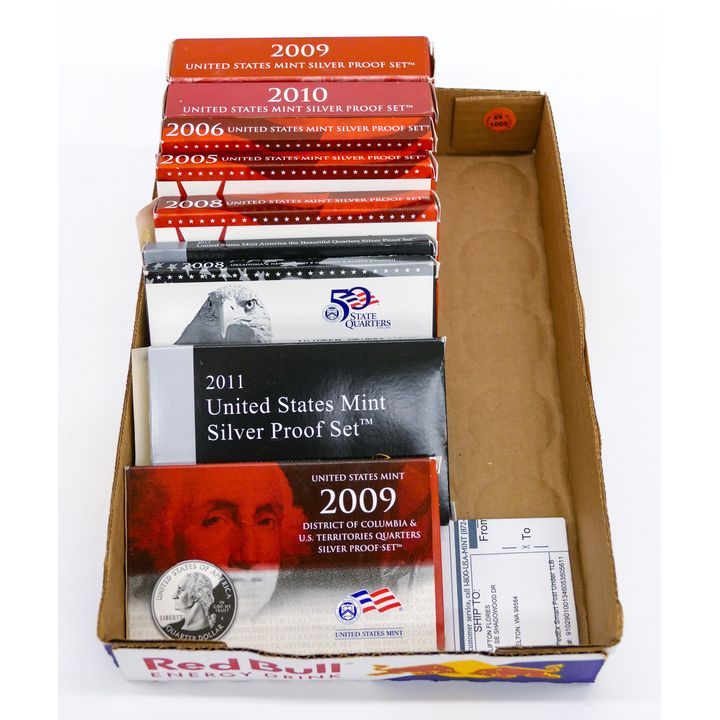 Box 9pc US Mint Silver Proof Sets Assorted