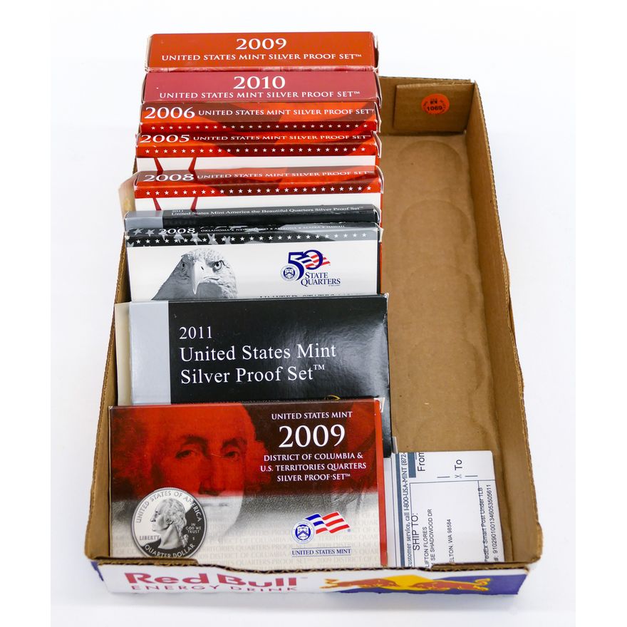 Box 9pc US Mint Silver Proof Sets Assorted