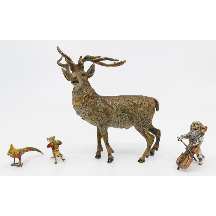 Box 4pc Austrian Bronze Painted Animal Figures 1'' to 3''