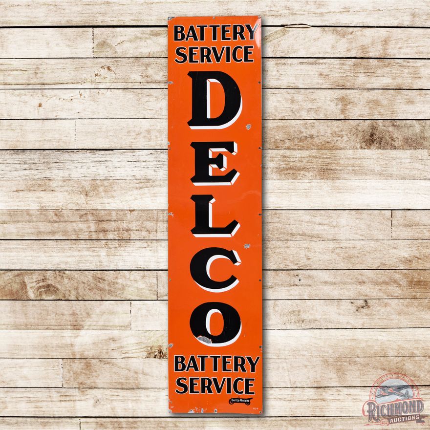 6' United Motors Delco Battery Service SS Porcelain Sign