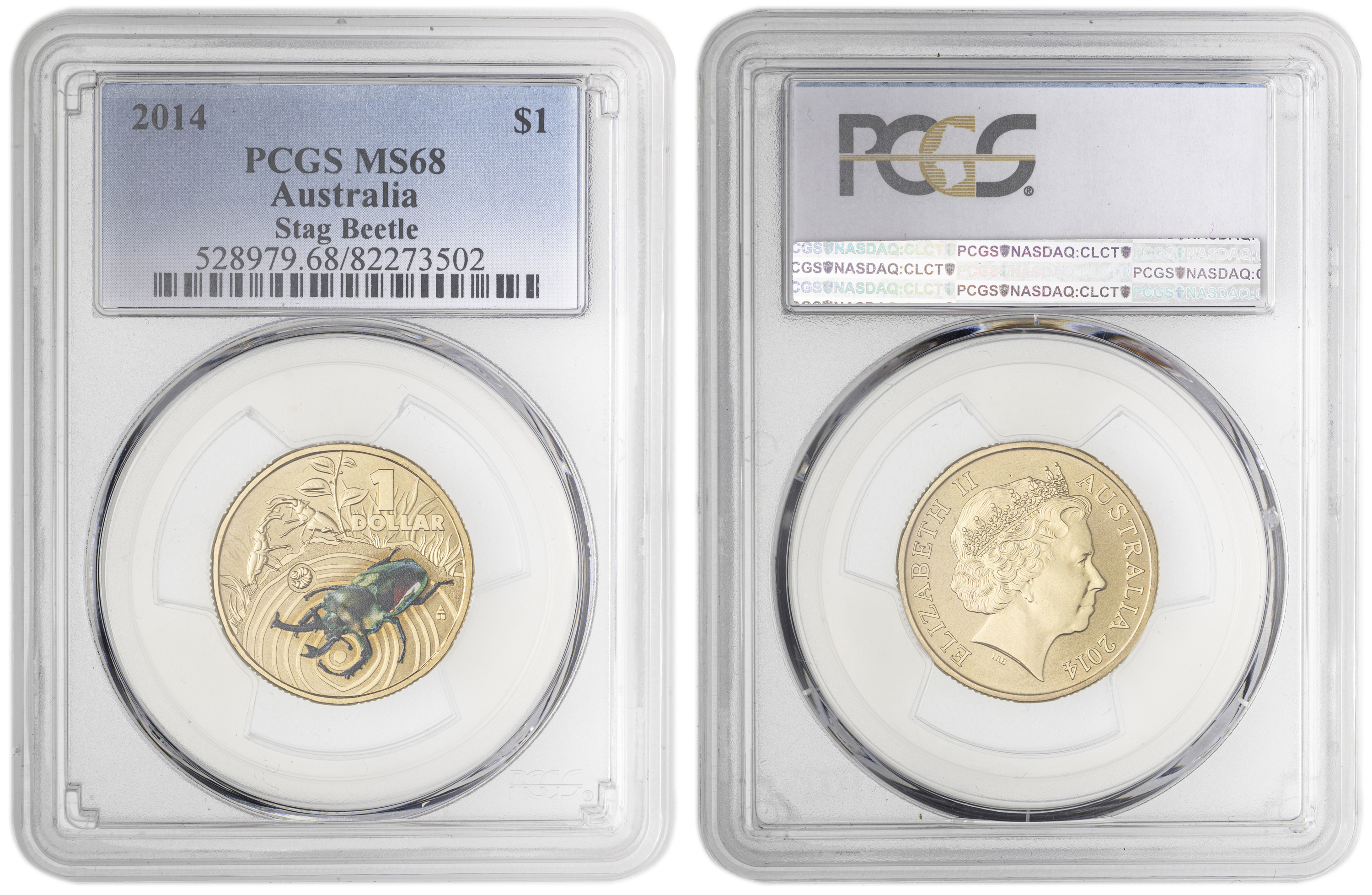 Stag Beetle Colorized , One Dollar, 2014, PCGS MS68