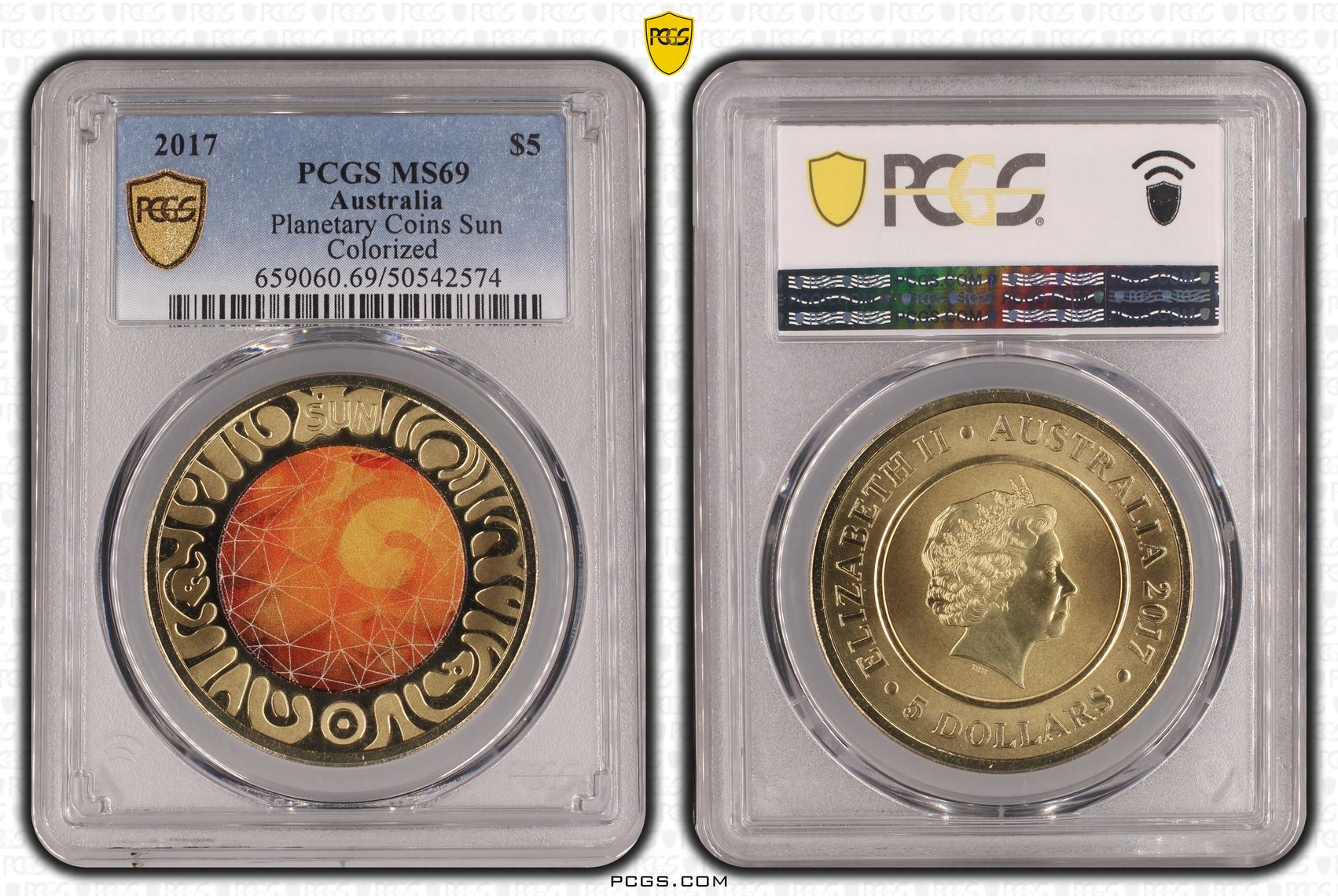 Planetary Coins Sun Colorized, Five Dollar, 2017, PCGS MS69