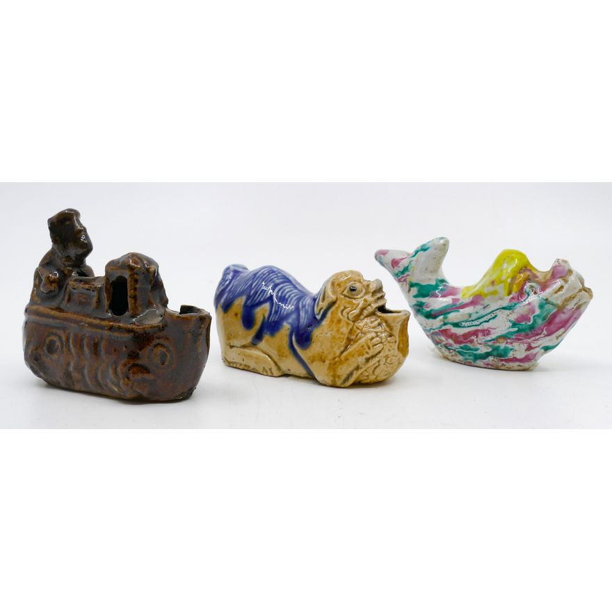 3pc Old Chinese Figural Ceramic Water Droppers 3''