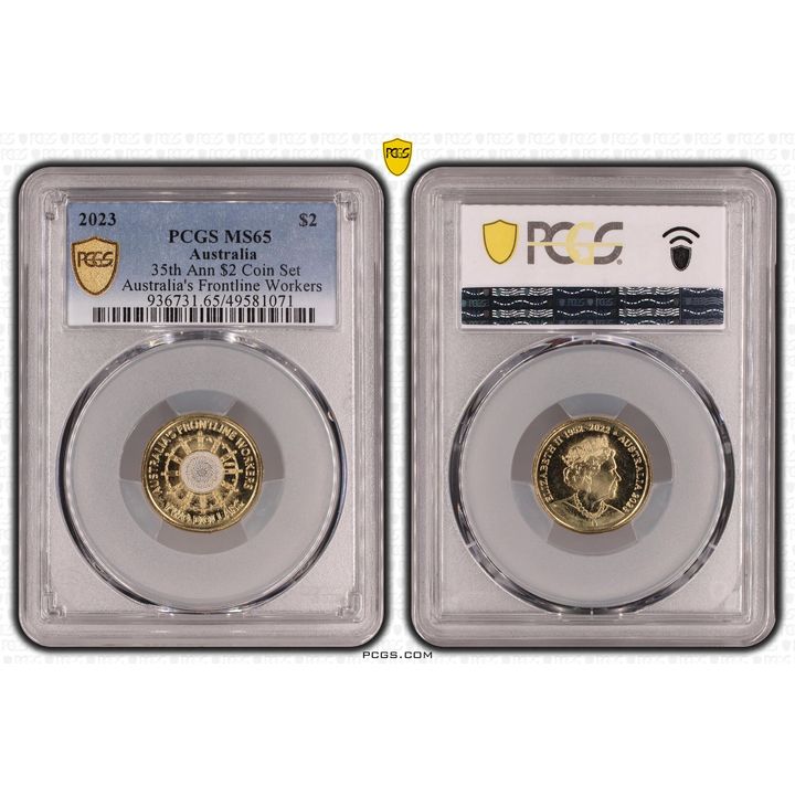 Elizabeth II, 35th Ann $2 Coin Set Colorized - Australia's Frontline Worke , Two Dollar, 2023, PCGS MS65