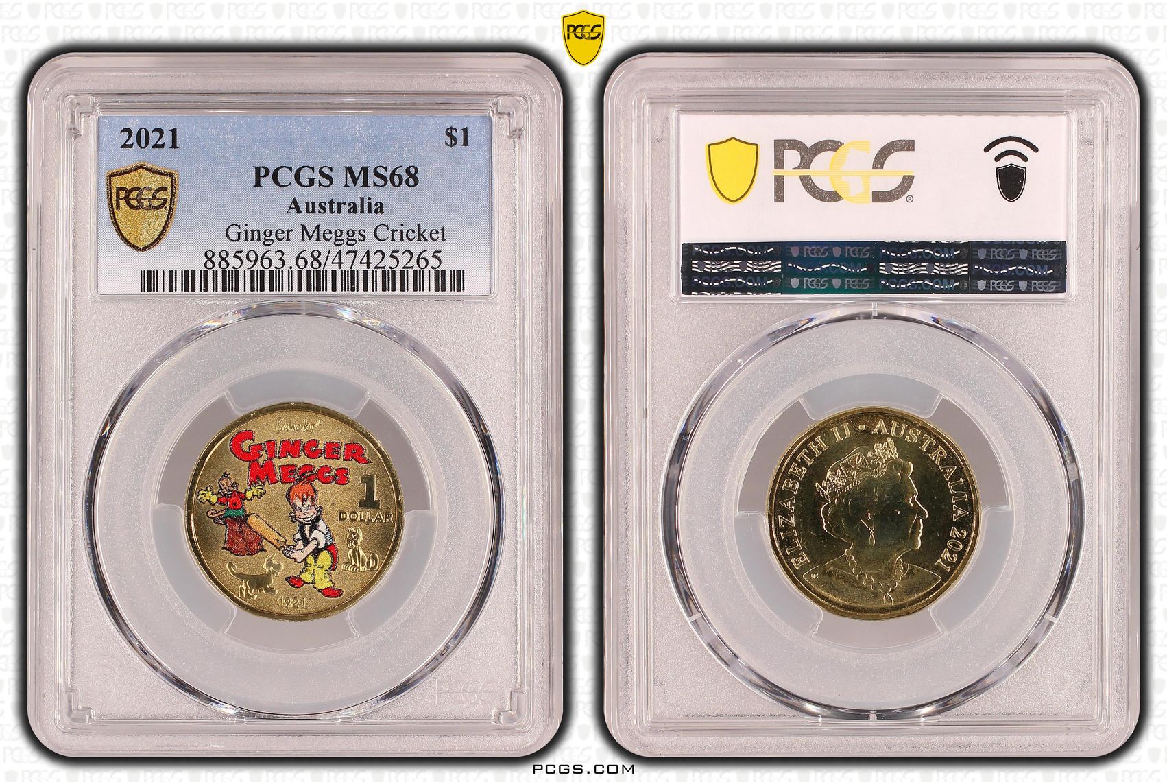 Ginger Meggs Cricket, One Dollar, 2021, PCGS MS 68
