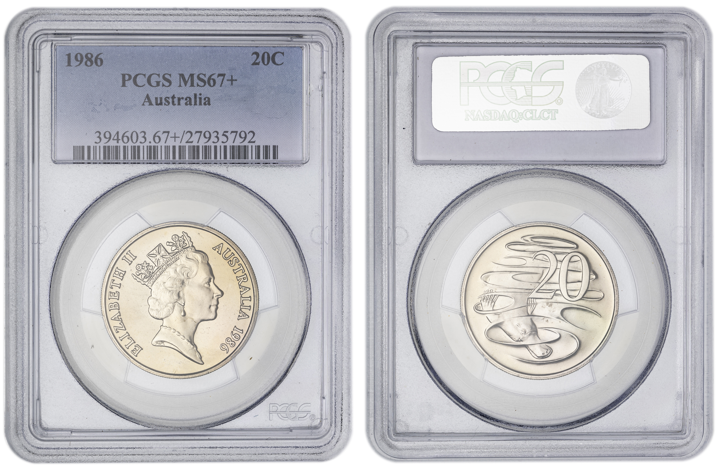 , Twenty Cent, 1986, PCGS MS67+