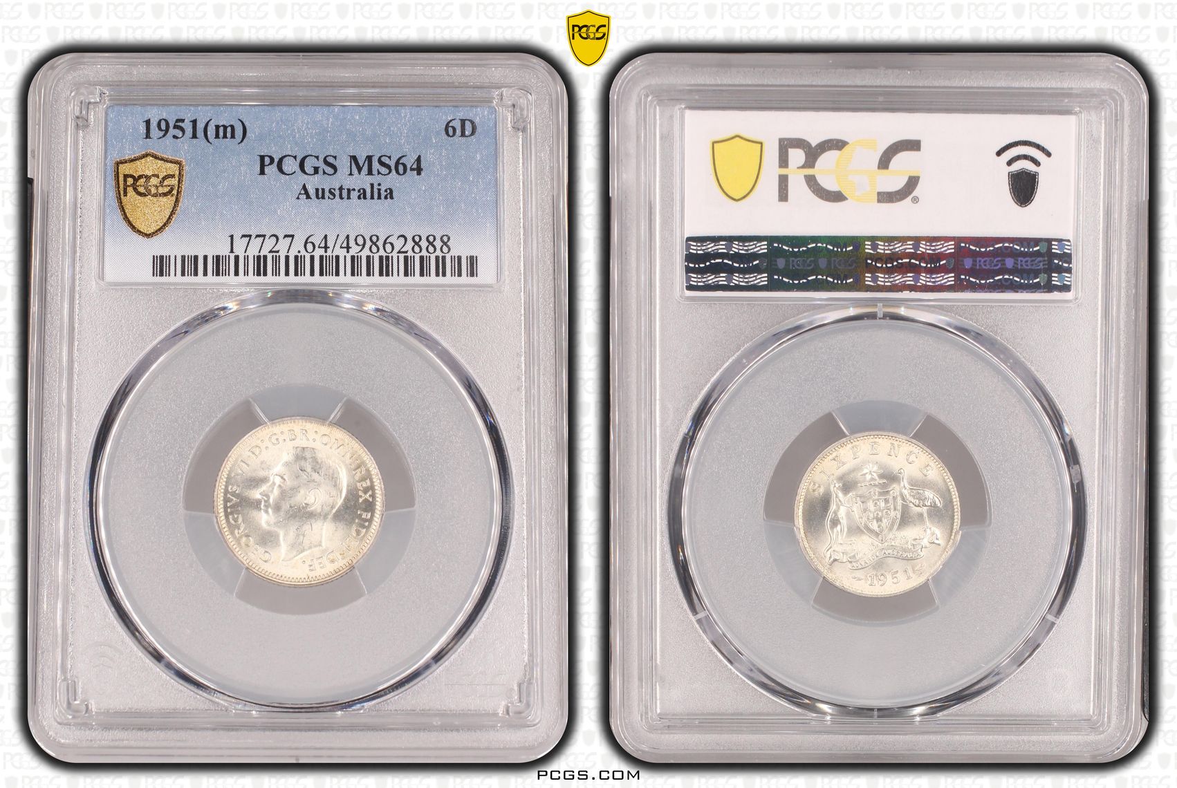 George VI, Sixpence, 1951(m), PCGS MS64
