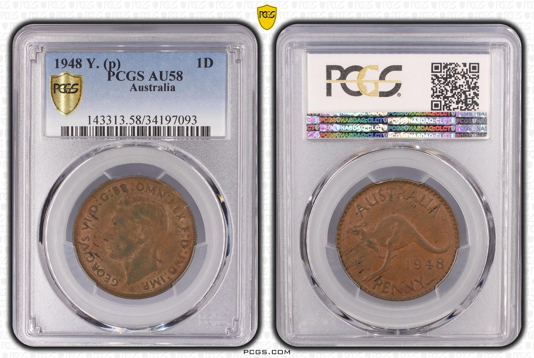 1948 Australia Penny PCGS - AU58BN -093