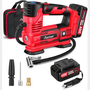 20V/12V AVID POWER TIRE INFLATOR PORTABLE AIR COMPRESSOR, 20V CORDLESS CAR TIRE PUMP W/RECHARGEABLE LI-ION BATTERY, 12V CAR POWER