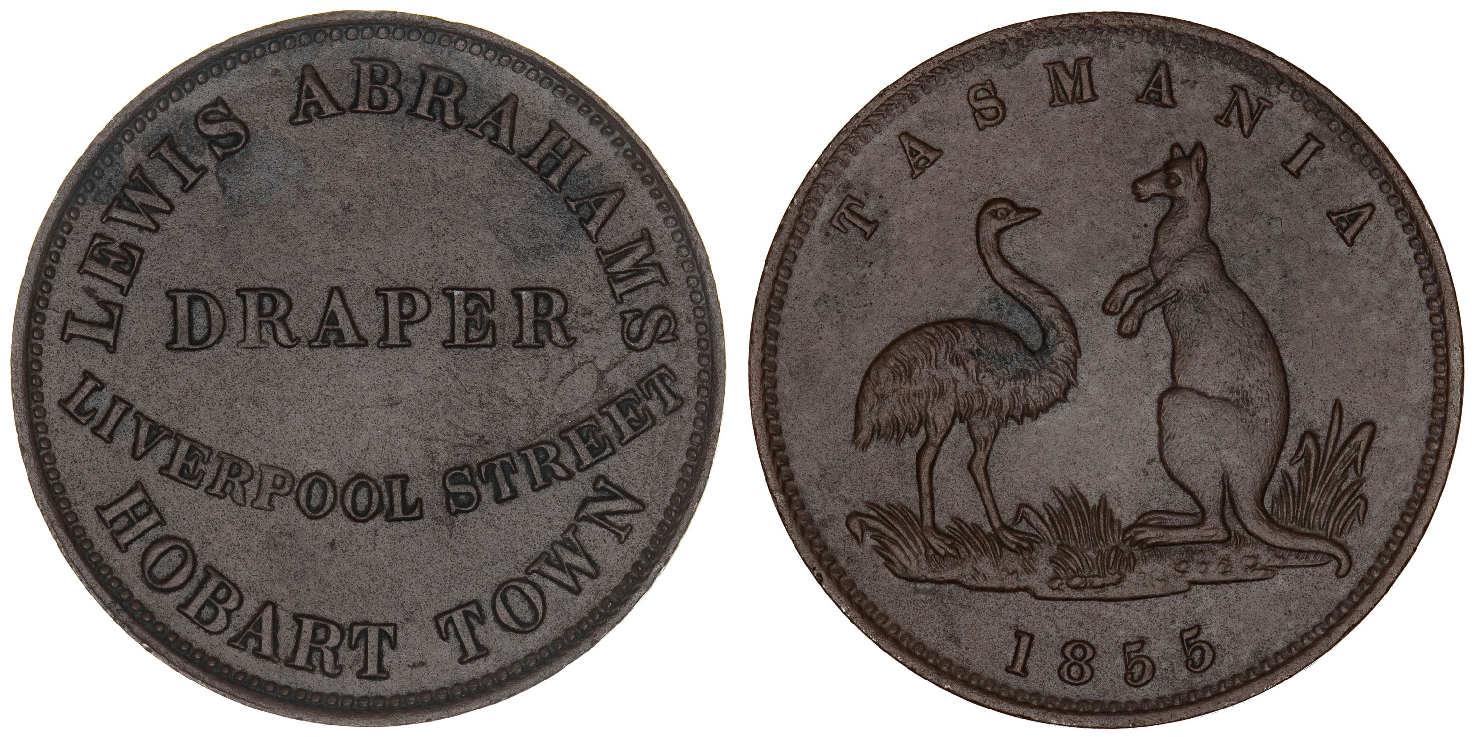 A.2 - Abrahams, Lewis - Hobart Town, Halfpenny, 1855, EF