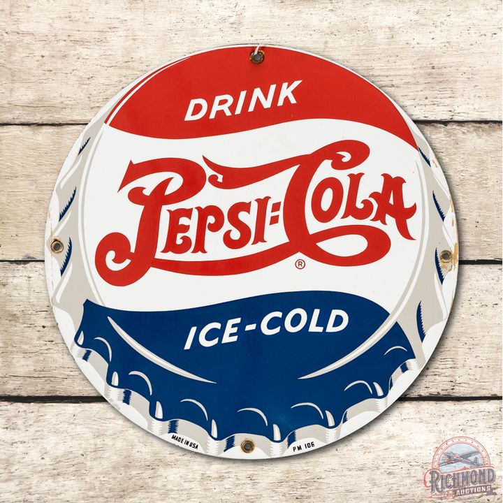 14" Drink Pepsi Cola Ice Cold Porcelain Sign