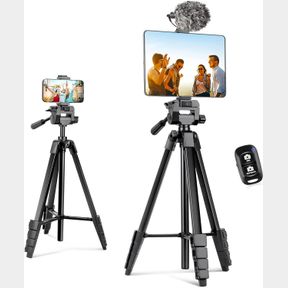 AUREDAY PHONE TRIPOD STAND, 64 EXTENDABLE CELL PHONE&CAMERA TRIPOD WITH WIRELESS REMOTE AND PHONE HOLDER, ALUMINUM IPAD TRIPOD FOR