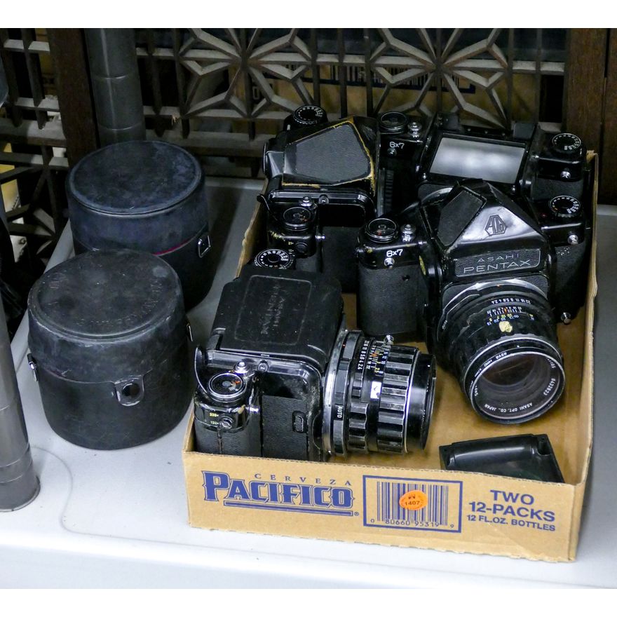 Box Asahi Pentax 6x7 Cameras with Lenses