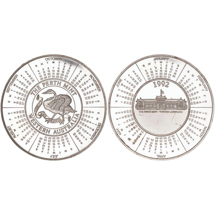 Perth Mint Silver Calendar Medallion, 1992, FDC