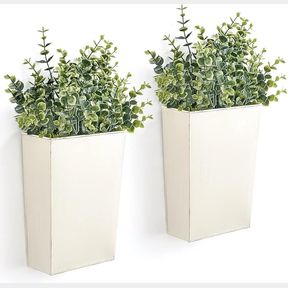 Dahey 2 Packs Metal Wall Planter with Artificial Plants, Farmhouse Wall Decor Hanging Wall Vase Boxes Flowers Holder, White