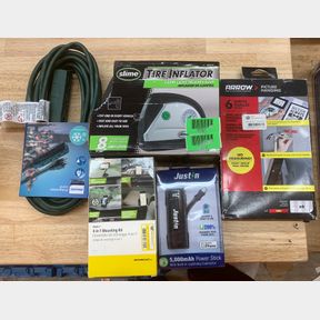 PHILIPS EXTENSION CORD, SLIME TIRE INFLATOR, STUCK UP 4 IN 1 MOUNTING SET, JUST IN POWER STICK 5000mAh, ARROW PICTURE HANGING 6 PACK