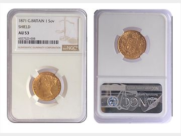 1871 VICTORIA SHIELD SOVEREIGN AU53