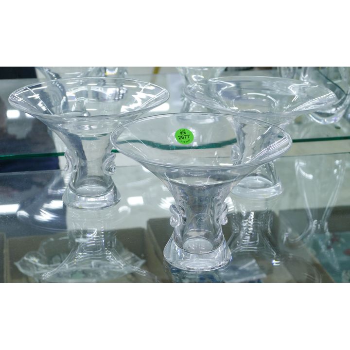 3pc Steuben Crystal Trumpet Vases- 5''