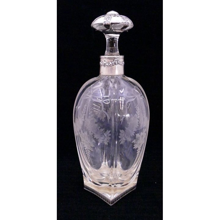 German Silver Overlay Intaglio Cut Decanter- 10''