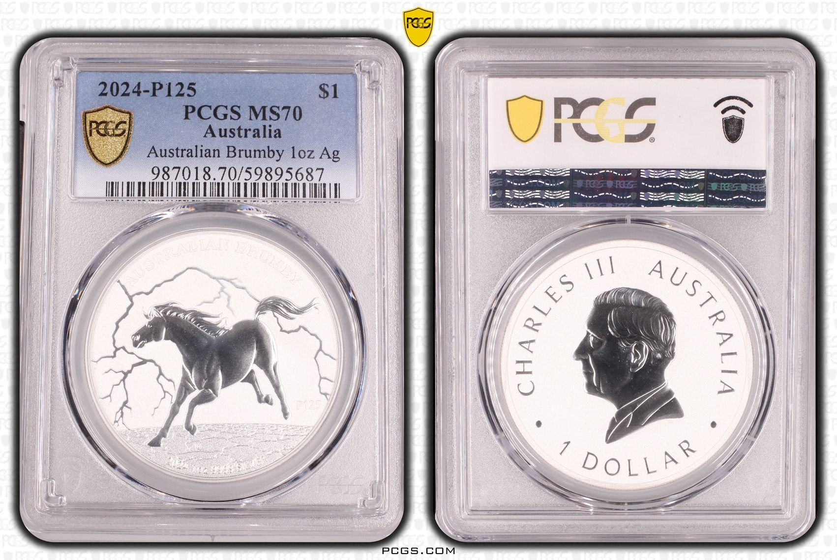 Australian Brumby 1oz Silver, POP 6/0, One Dollar, 2024-P125, PCGS MS70